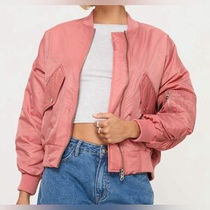 Princess Polly Dusted Rose Regarn Bomber Jacket Size 6. NWT.